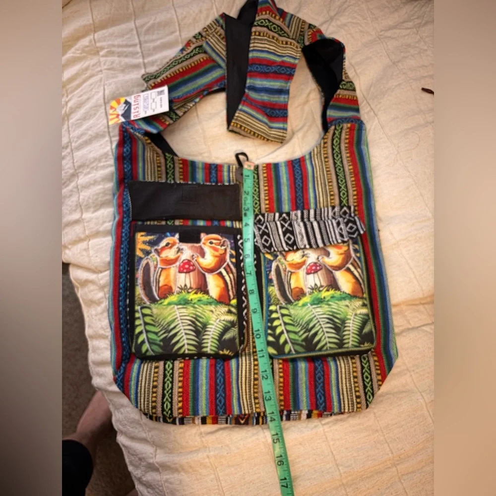 Bohemian Multicolor Striped Crossbody Bag with Front Pockets